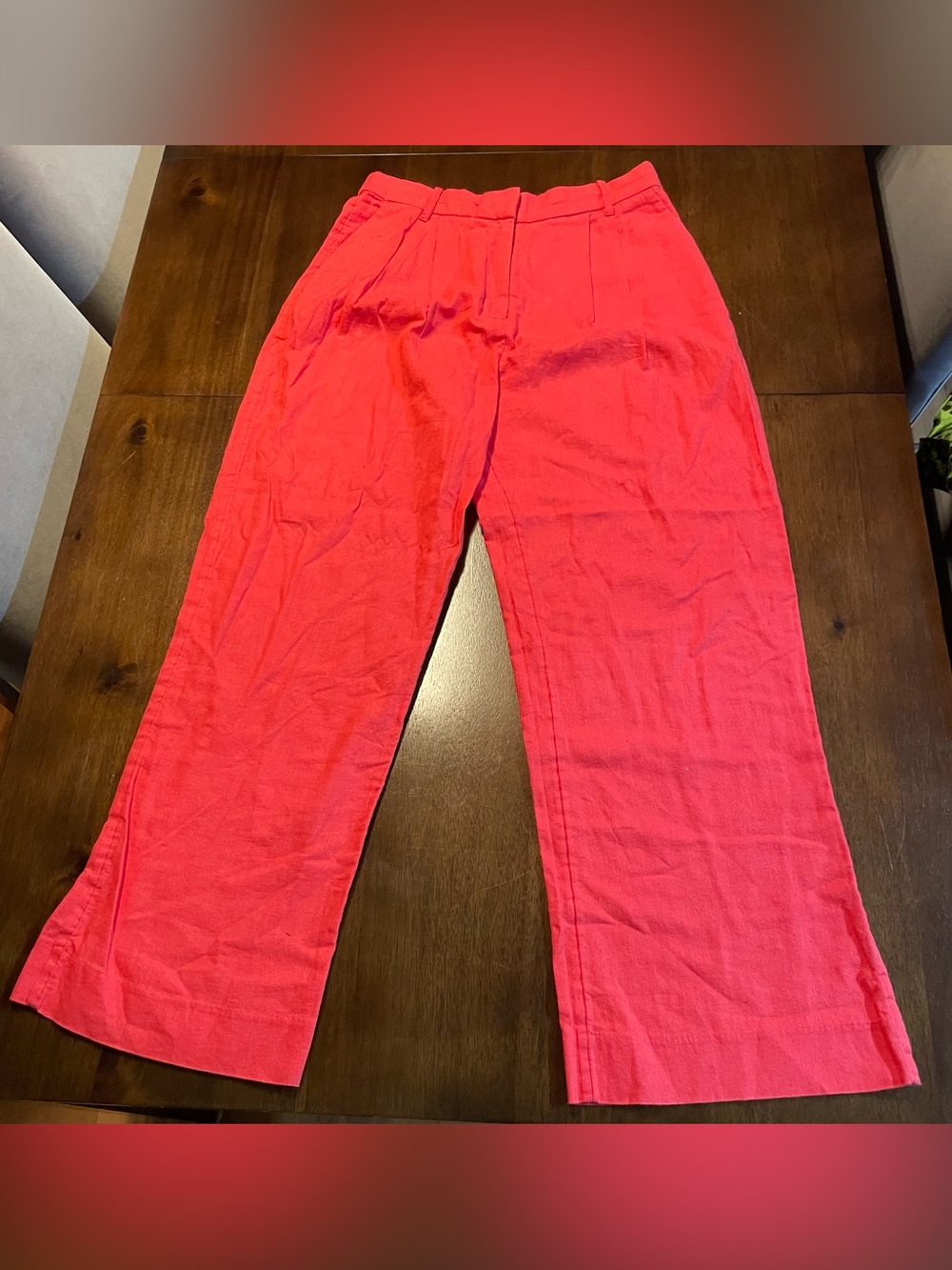 Abercrombie & Fitch NWT Bright Pink Linen Cotton Straight Leg Pants Pockets Med